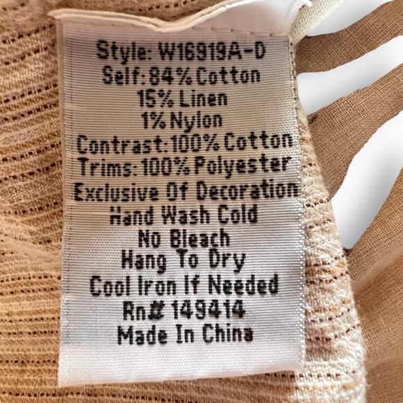 Johnny Was JW Workshop Blouse Women Small Tan Embroidered Sleeve Tassel Tie Boho - Picture 11 of 12